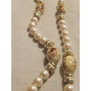 Vintage Japanese Cloisonne Beads on Faux Pearl Necklace